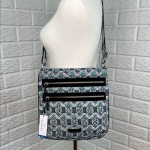 VERA BRADLEY ICONIC TRIPLE ZIP HIPSTER PAISLEY STRIPES BLACK TRIM CROSSBODY NWT